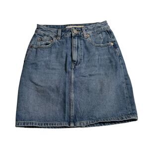 ASOS Jean Skirt Womens 0 Straight Short Medium Wash Denim Mini Skirt Zip Fly